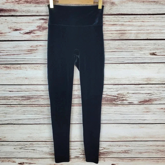 Spanx Womens Small Black Velvet Velour High Rise Stretch Shaping Leggings - Picture 2 of 8